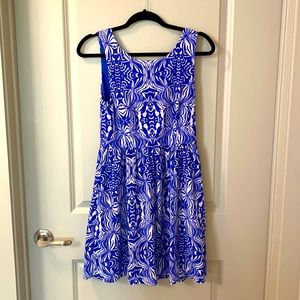 Blue patterned summer/cocktail dress. Purchased at independent boutique.